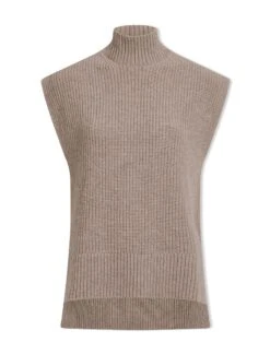 Janice Cashmere Blend Funnel Neck Sleeveless Jumper - Taupe -CEFINN Shop WI23 K157 JANICE TAUPE CO