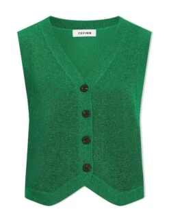 Wesley Lurex V Neck Waistcoat - Emerald Green 17 Wesley Lurex V Neck Waistcoat - Emerald Green -CEFINN Shop WI23 K170 WESLEY EMERALDGREEN CO