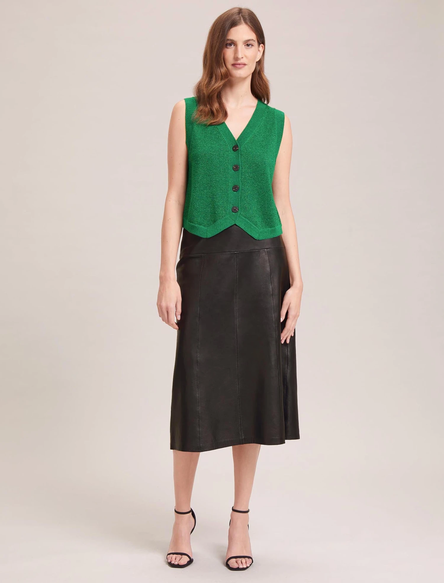 Wesley Lurex V Neck Waistcoat - Emerald Green 2 Wesley Lurex V Neck Waistcoat - Emerald Green - Image 2