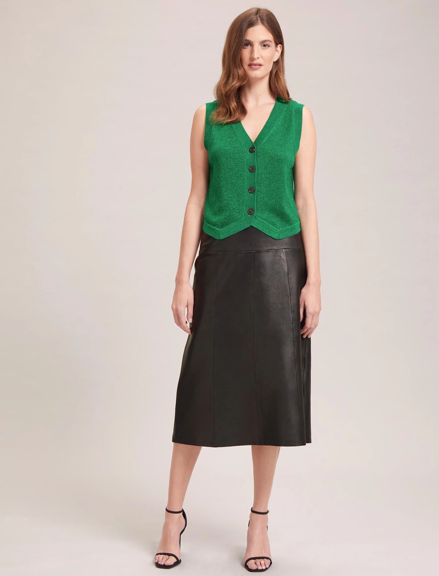 Wesley Lurex V Neck Waistcoat - Emerald Green 7 Wesley Lurex V Neck Waistcoat - Emerald Green - Image 7