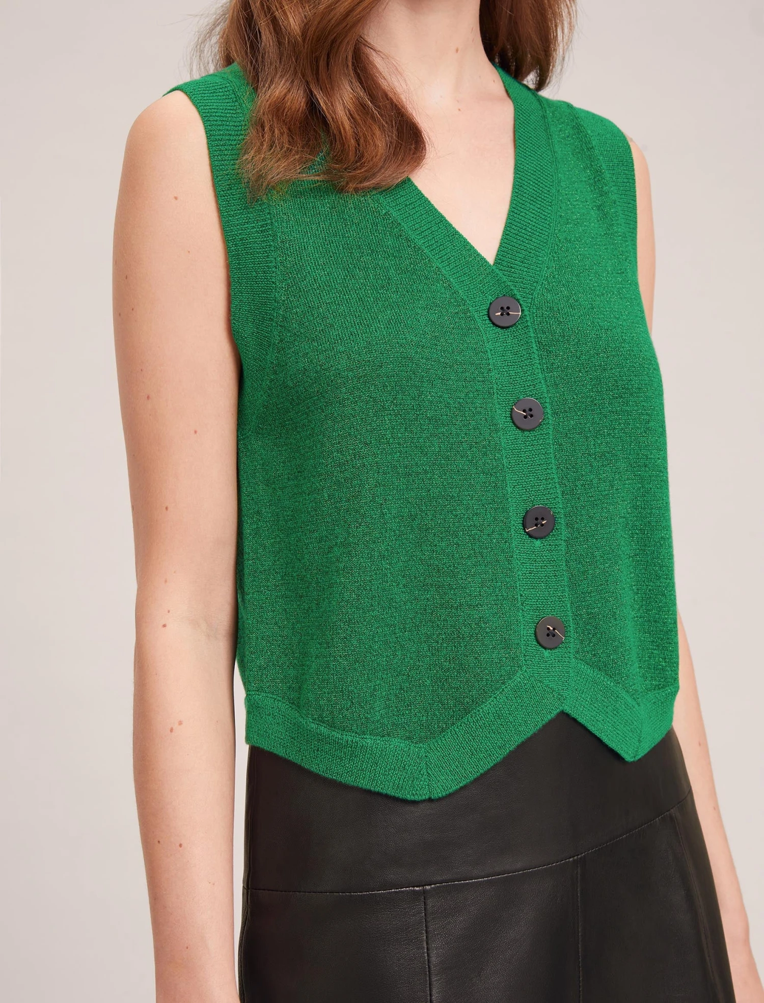 Wesley Lurex V Neck Waistcoat - Emerald Green 6 Wesley Lurex V Neck Waistcoat - Emerald Green - Image 6
