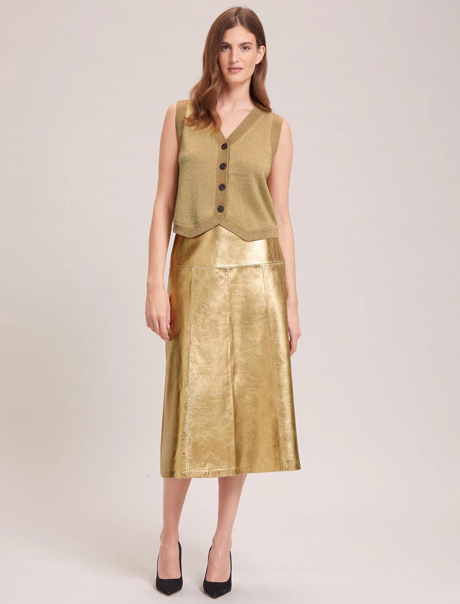Wesley Lurex V Neck Waistcoat - Gold 2 Wesley Lurex V Neck Waistcoat - Gold - Image 2