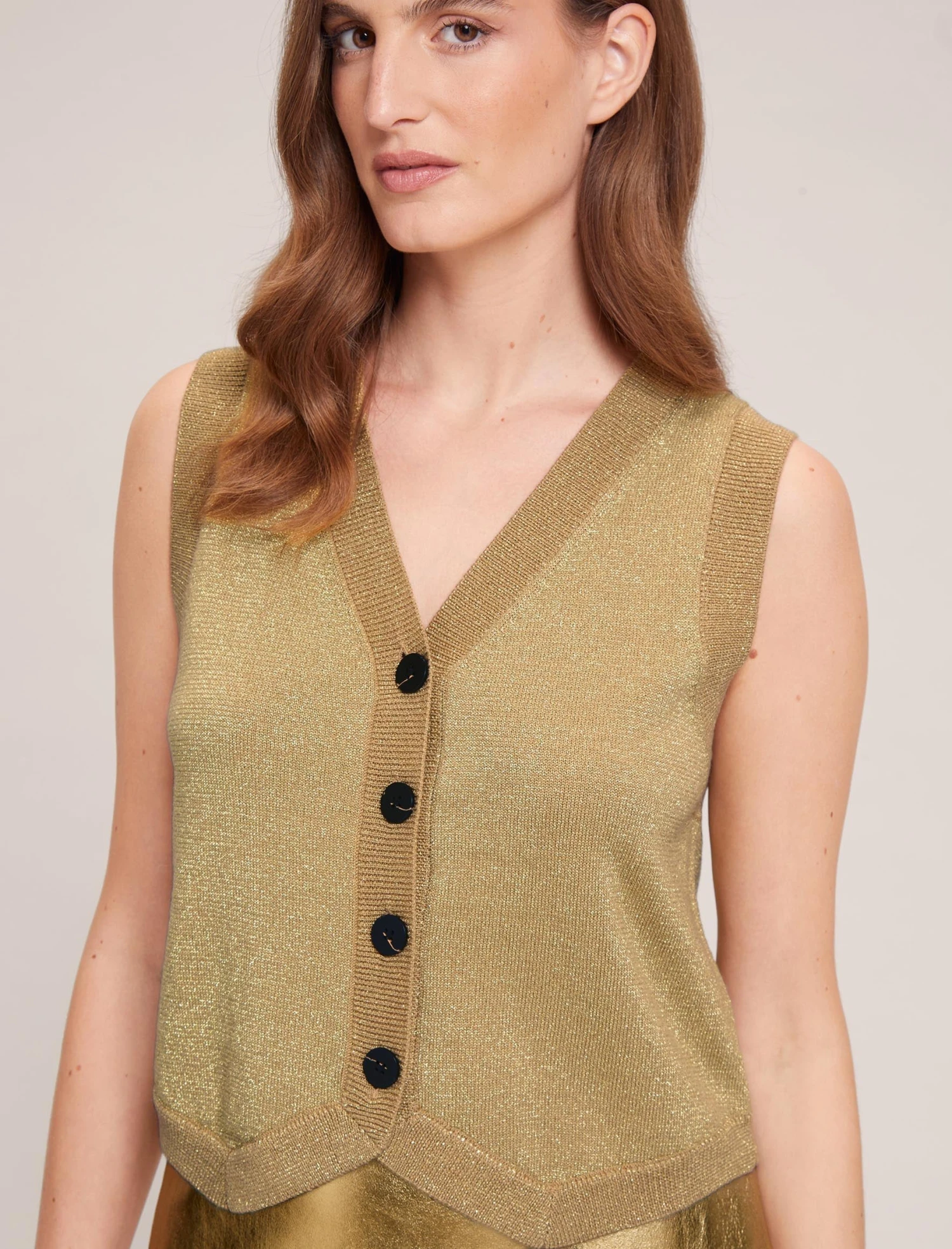 Wesley Lurex V Neck Waistcoat - Gold 3 Wesley Lurex V Neck Waistcoat - Gold - Image 3