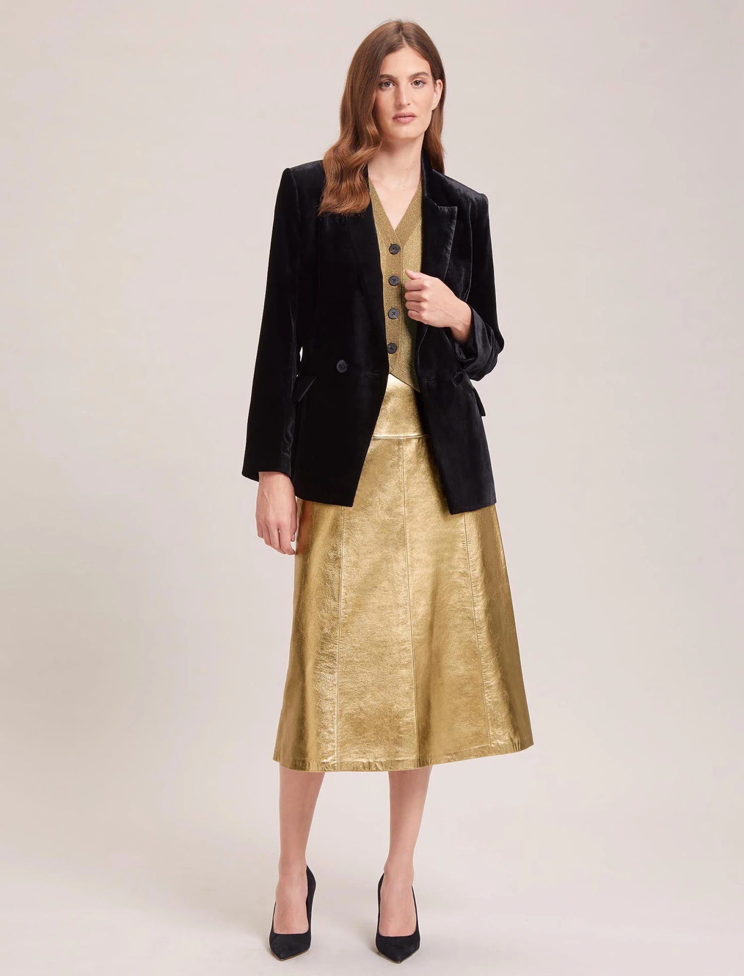 Wesley Lurex V Neck Waistcoat - Gold 4 Wesley Lurex V Neck Waistcoat - Gold - Image 4