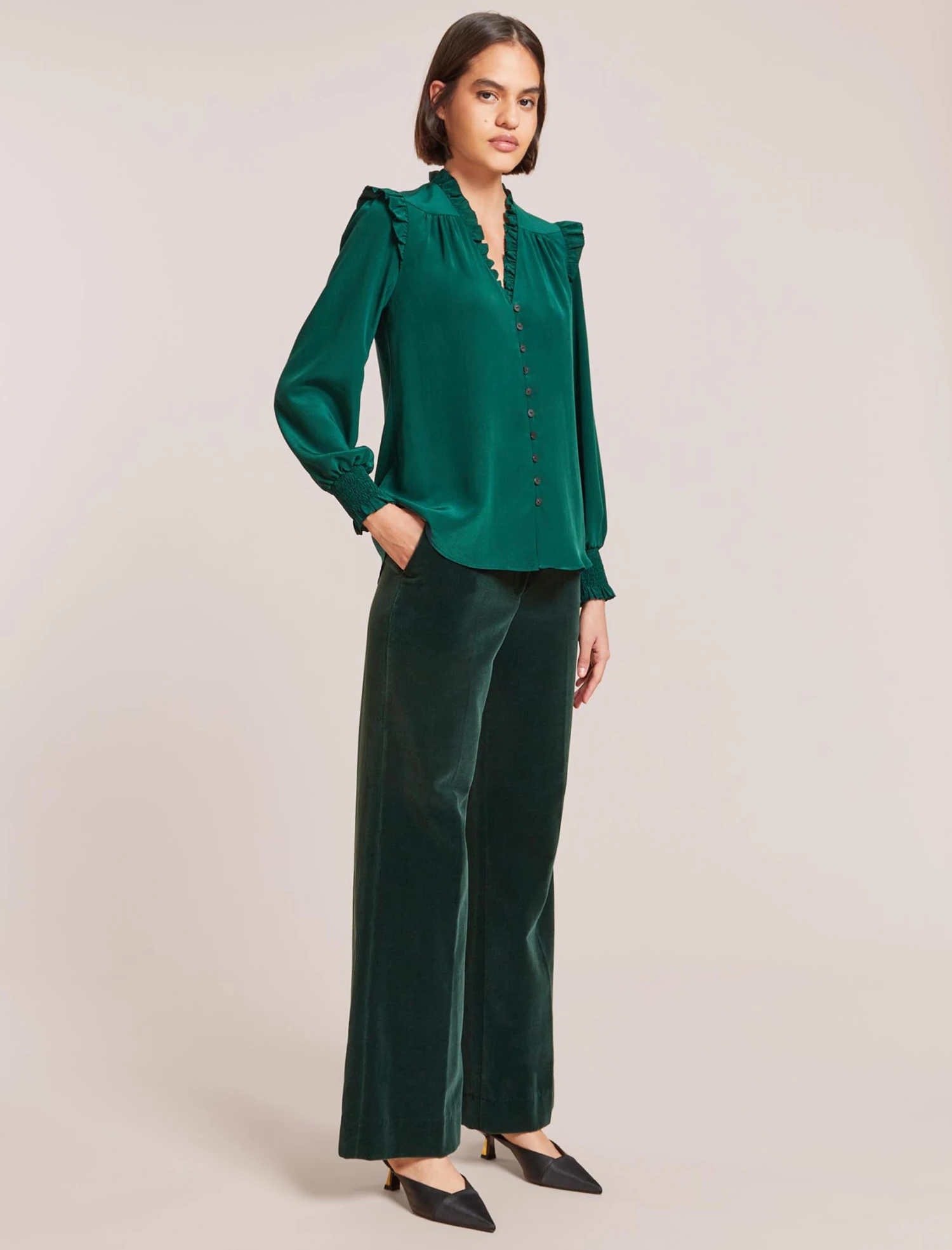 Stella Silk Shirt - Dark Green 4 Stella Silk Shirt - Dark Green - Image 4