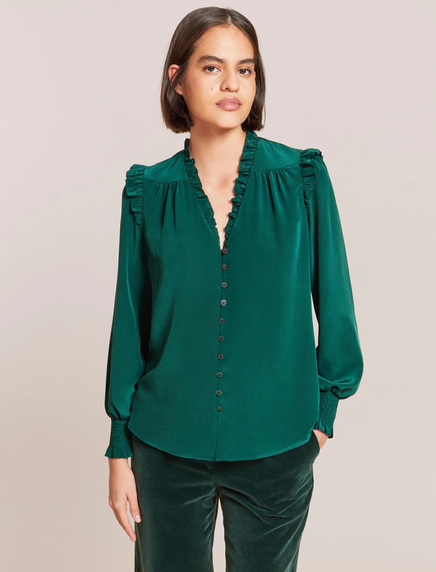 Stella Silk Shirt - Dark Green 1 Stella Silk Shirt - Dark Green