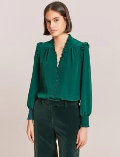 Stella Silk Shirt - Dark Green 10 Stella Silk Shirt - Dark Green -CEFINN Shop WI23 S46 STELLA DARKGREEN LS 2351