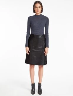 Skye Leather Pencil Skirt - Black -CEFINN Shop WI23 SK167 SKYE BLACK LS 1309