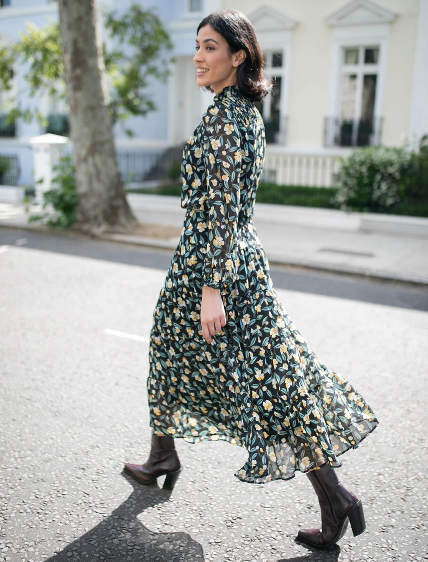 Zoe Maxi Dress - Black Yellow Deco Floral Print 3 Zoe Maxi Dress - Black Yellow Deco Floral Print - Image 3